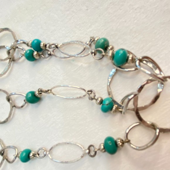 Turquoise Color Bead And Chain Opera Open Work Necklace - Picture 7 of 8